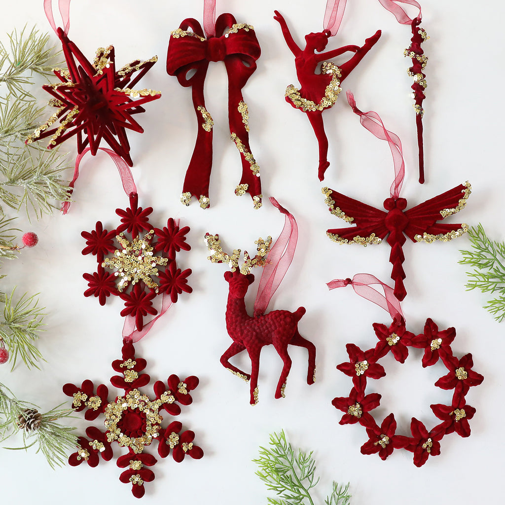 Flocked Christmas Ornament with Sequin Accents