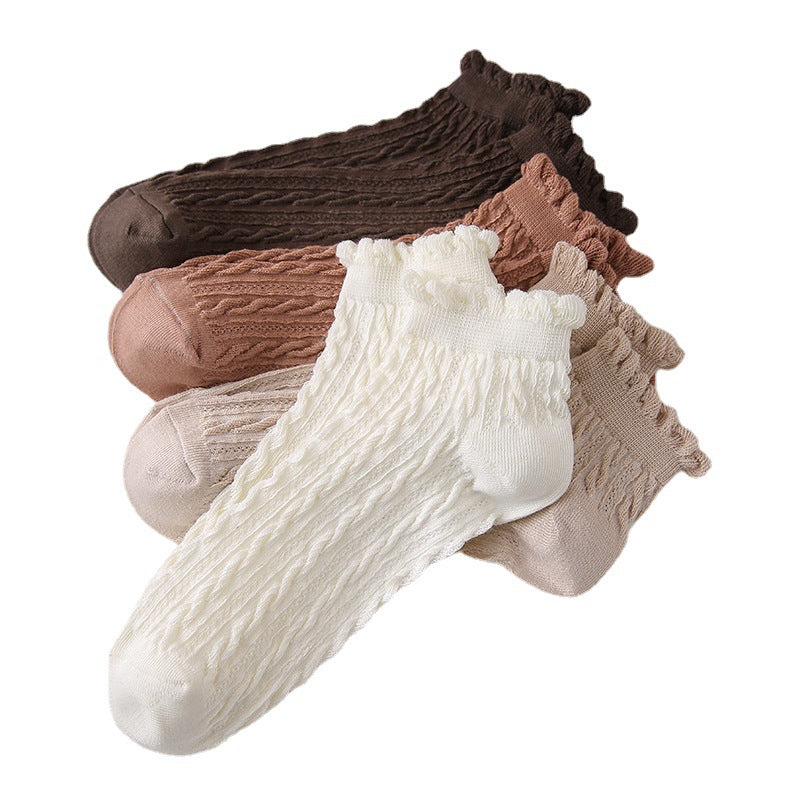 Textured Twist Frill Cuff Ankle Socks