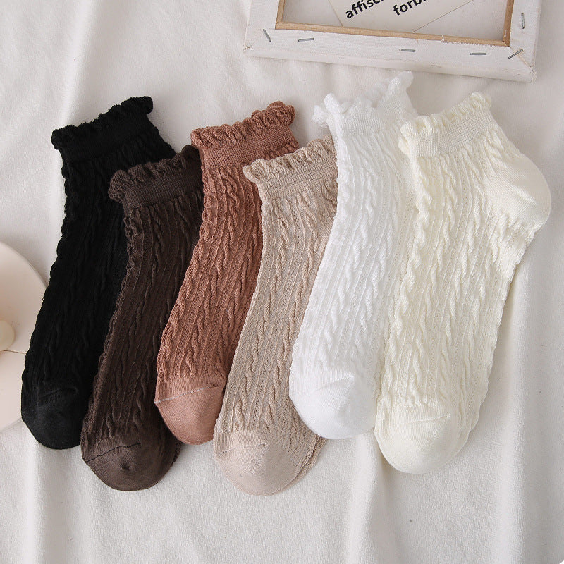 Textured Twist Frill Cuff Ankle Socks - view 1
