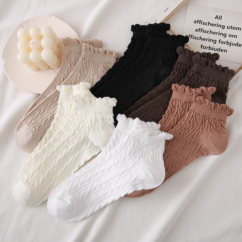 Textured Twist Frill Cuff Ankle Socks - view 3
