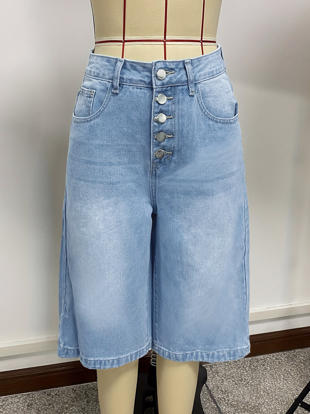 High Rise Baggy Denim Culotte Jeans - Blue