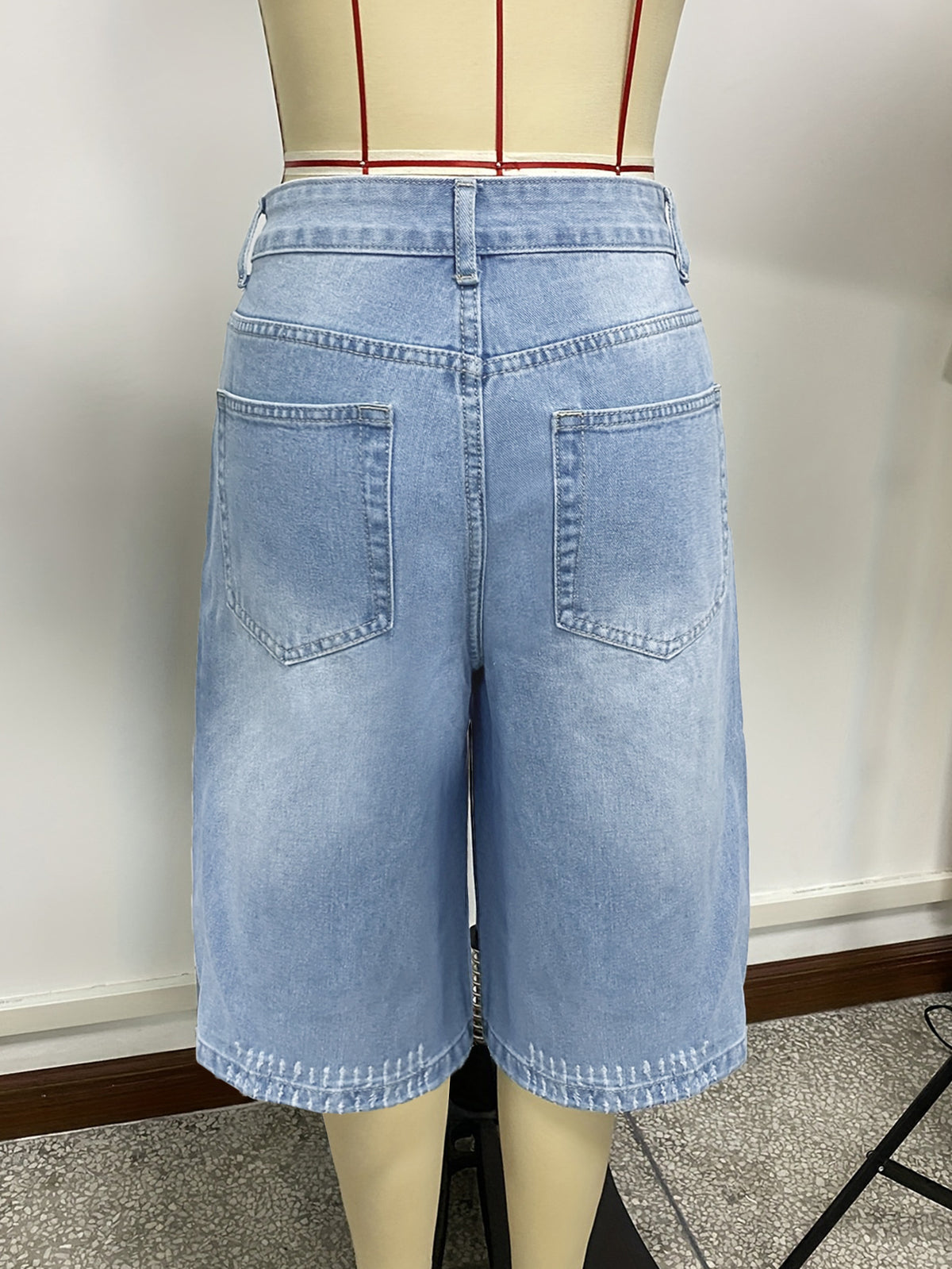 High Rise Baggy Denim Culotte Jeans - Blue - 2