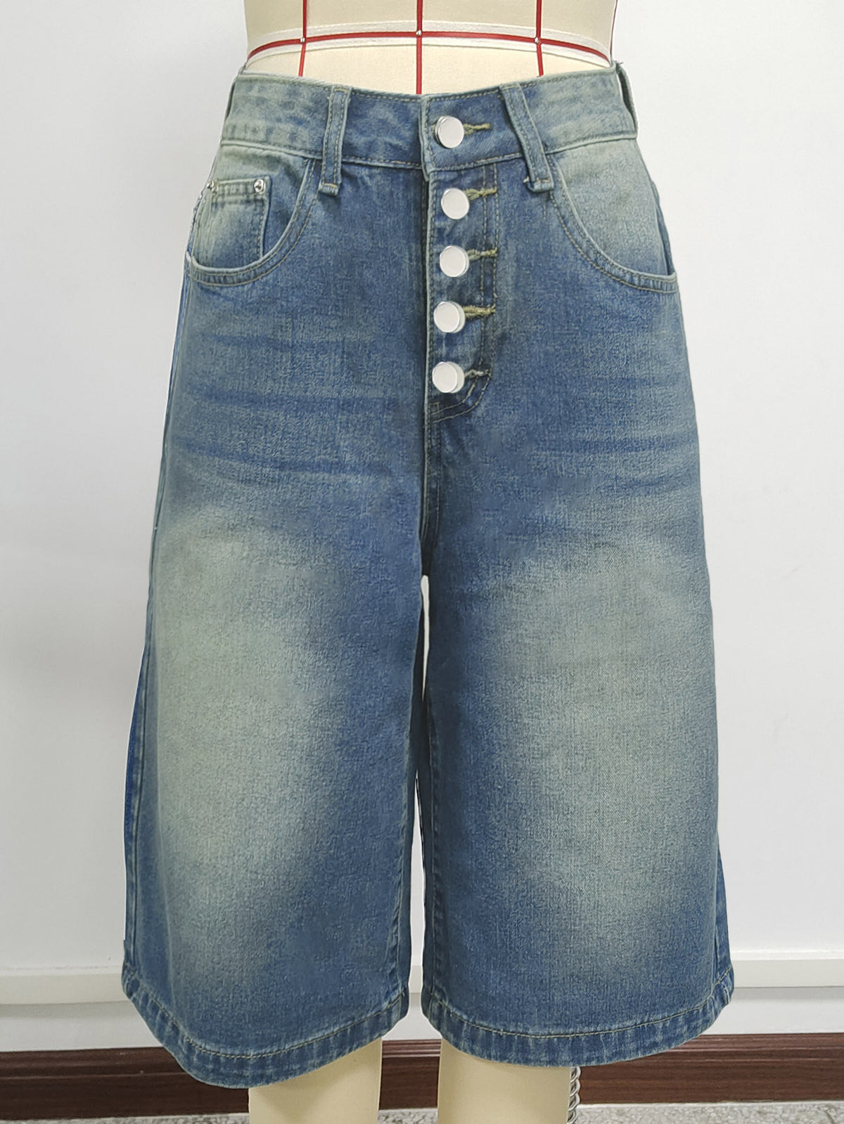 High Rise Baggy Denim Culotte Jeans - DarkBlue - 1
