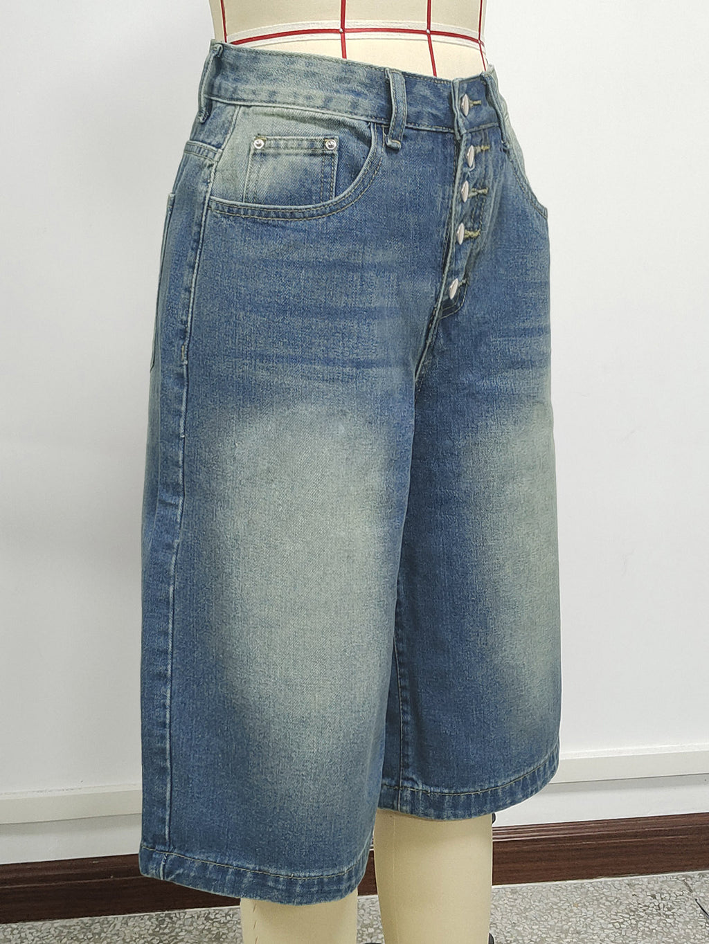 High Rise Baggy Denim Culotte Jeans - DarkBlue - 2