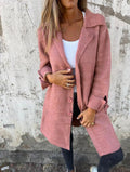 Brushed Boucle Lapel Collar Longline Cardigan - Pink
