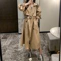 Oversized Belted Double Breasted Midi Trench Coat - Khaki