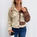 Colorblock Cropped Flap Pocket Shirt Jacket - Apricot