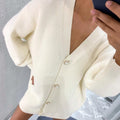 Oversized Ribbed Button Front Slouchy Cardigan - White