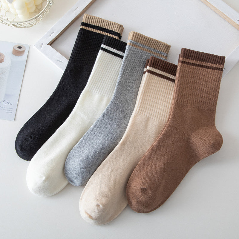 Contrast Stripe Cuff Mid Calf Socks