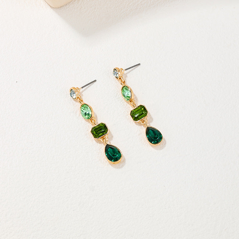 Graduated Crystal Teardrop Dangle Earrings - Green