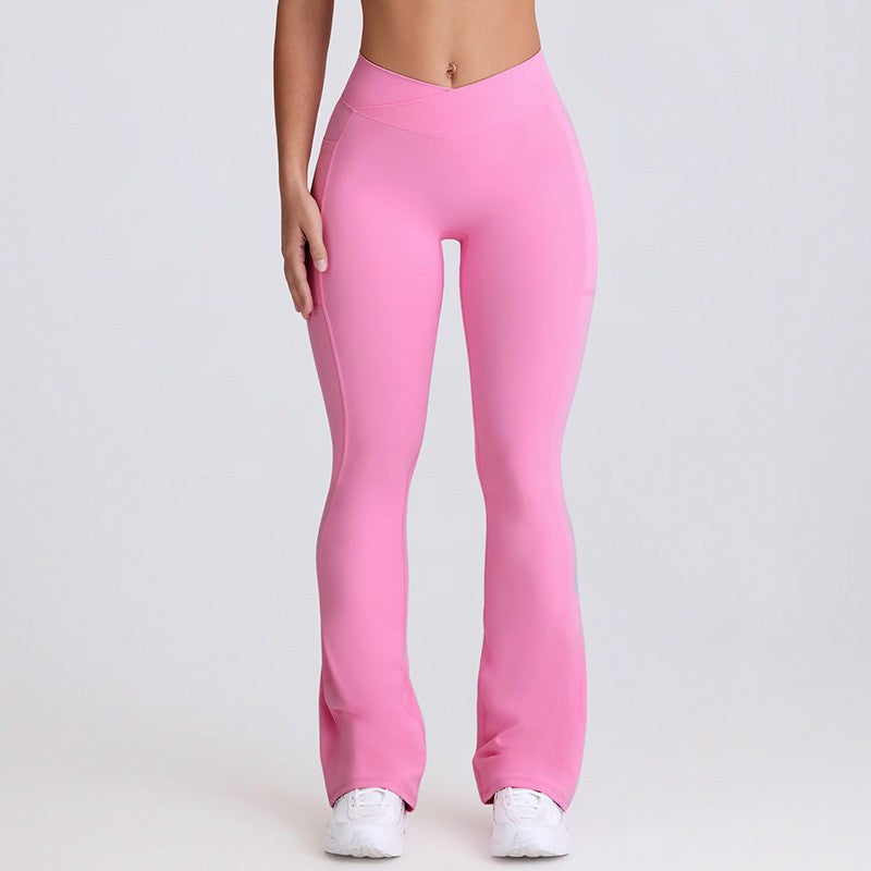 Crossover V Waist Flare Yoga Leggings With Pockets