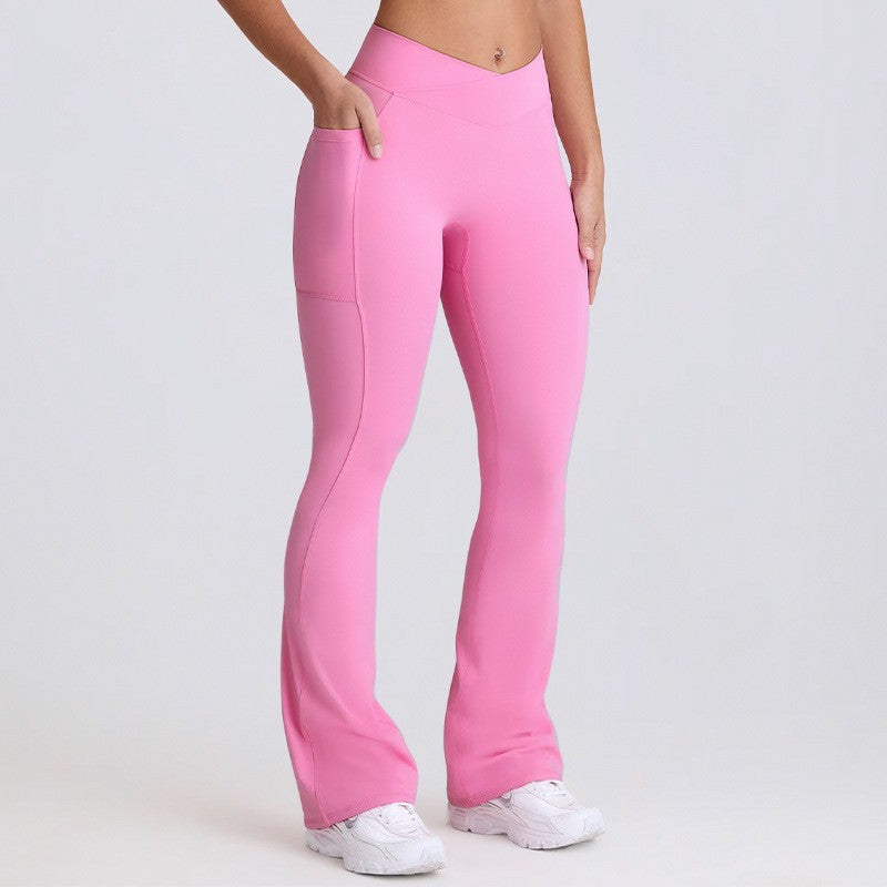 Crossover V Waist Flare Yoga Leggings With Pockets