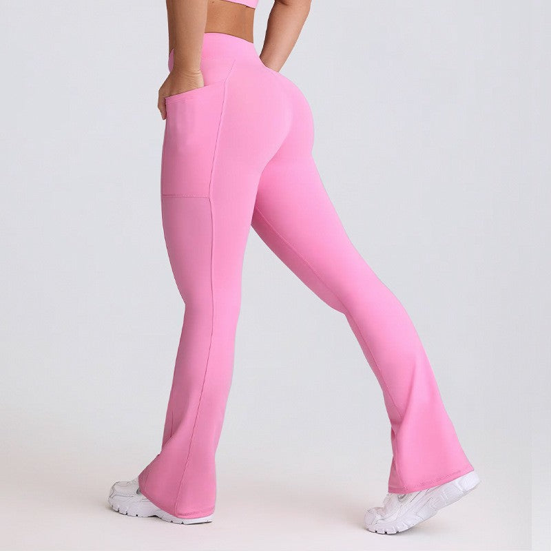 Crossover V Waist Flare Yoga Leggings With Pockets