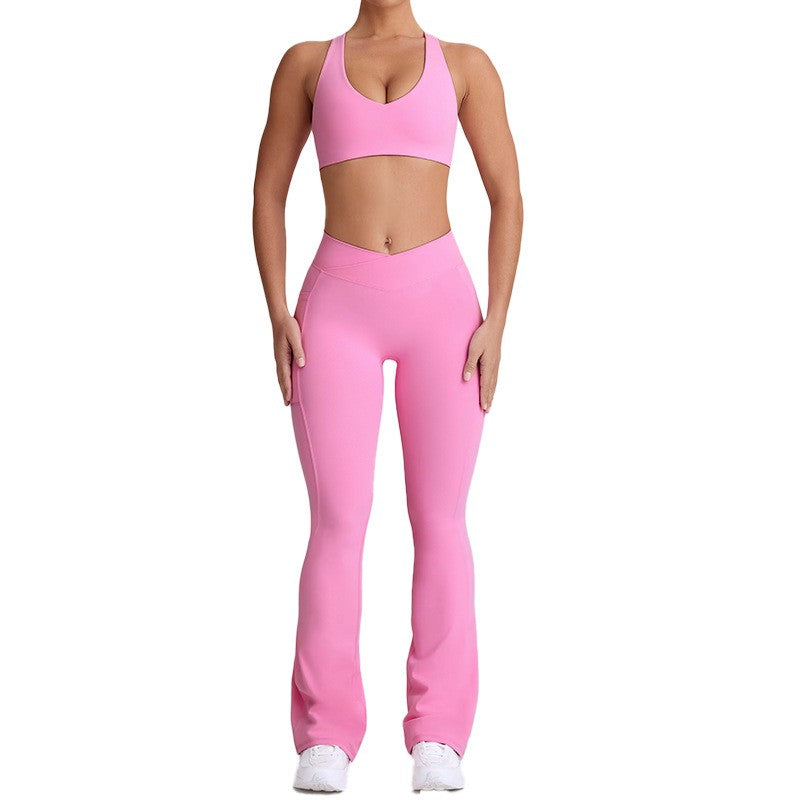 Crossover V Waist Flare Yoga Leggings With Pockets