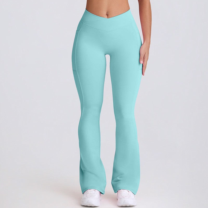 Crossover V Waist Flare Yoga Leggings With Pockets