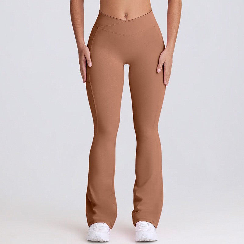 Crossover V Waist Flare Yoga Leggings With Pockets