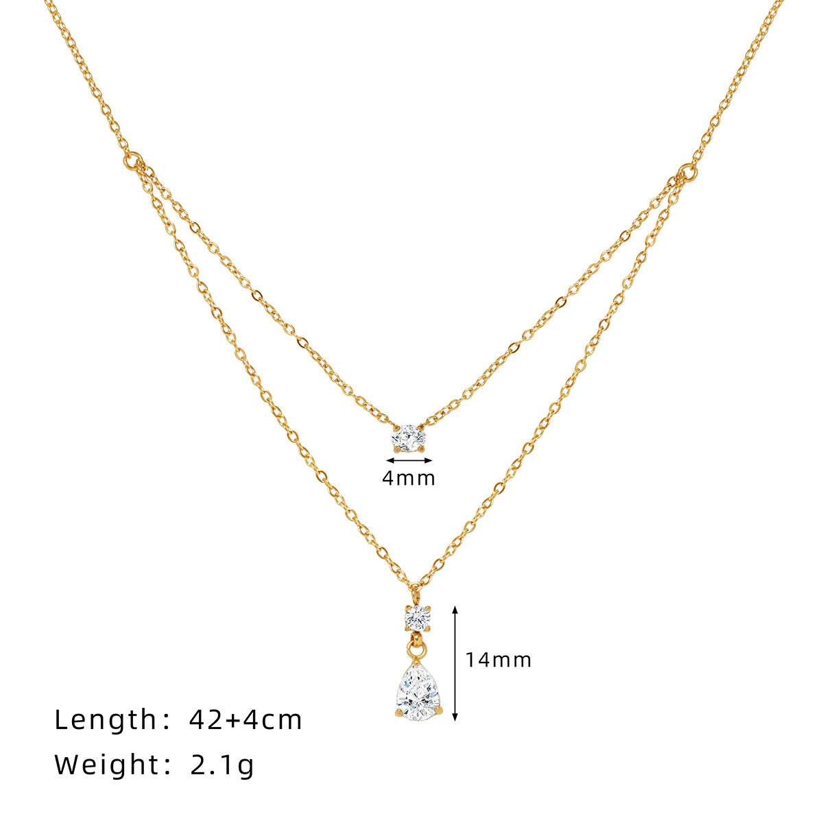 Double Chain Crystal Teardrop Drop Necklace - Gold - 1