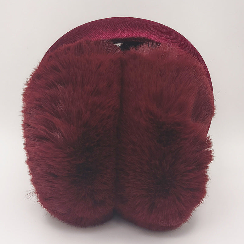 Velvety Plush Earmuffs With Matching Band - WineRed