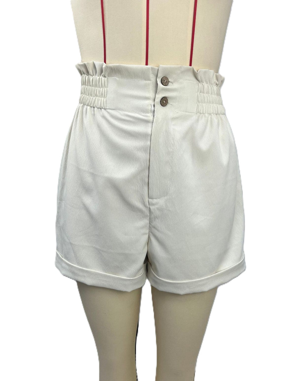 Smocked High Waist Cuffed Paperbag Shorts