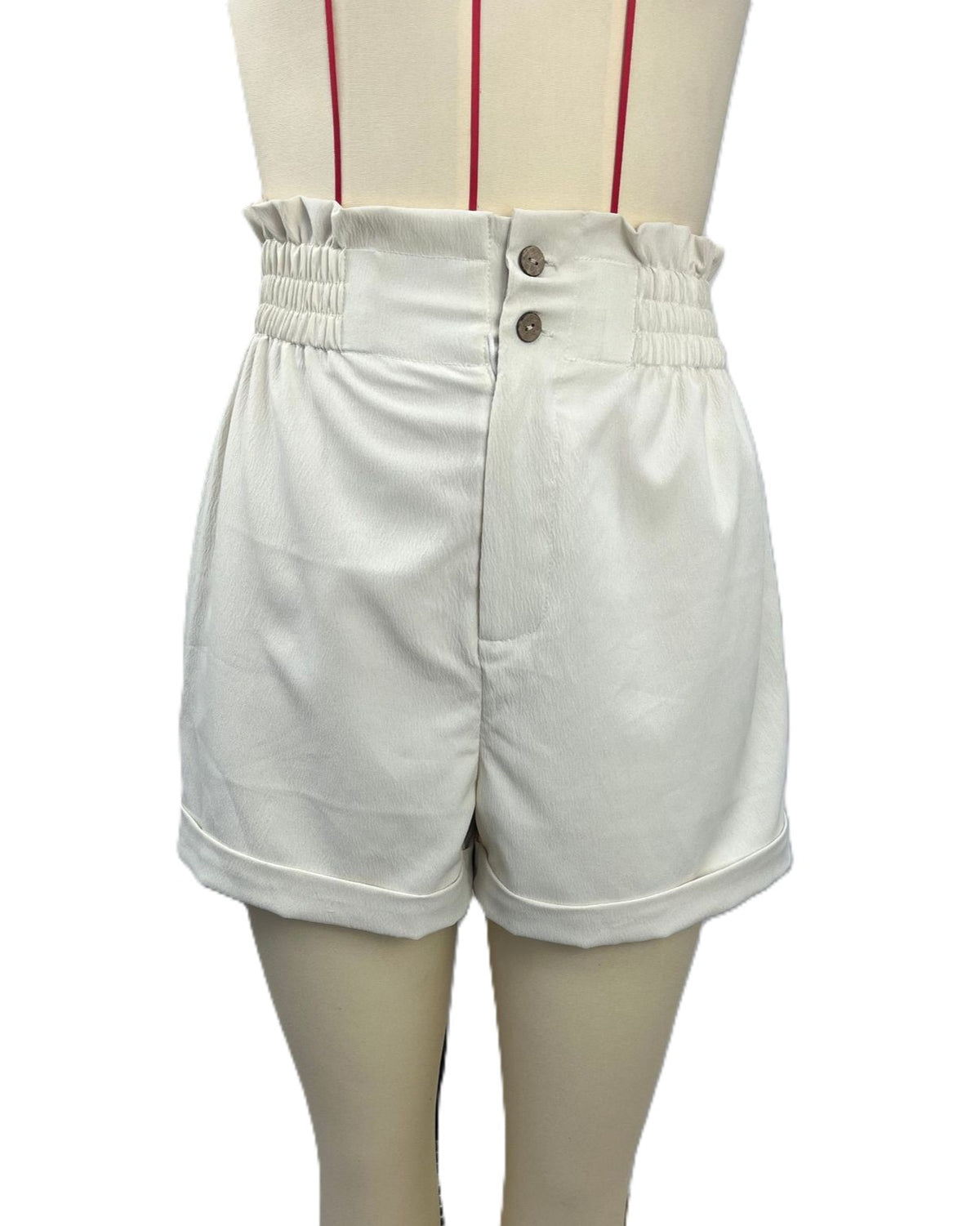 Smocked High Waist Cuffed Paperbag Shorts