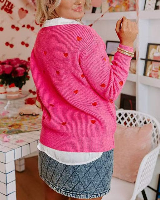 Heart Embroidered Crew Neck Sweater - Plum - 1
