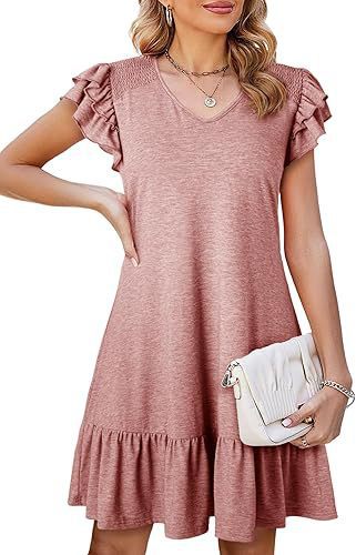 Ruffle Sleeve Tiered Hem Mini Dress - Pink