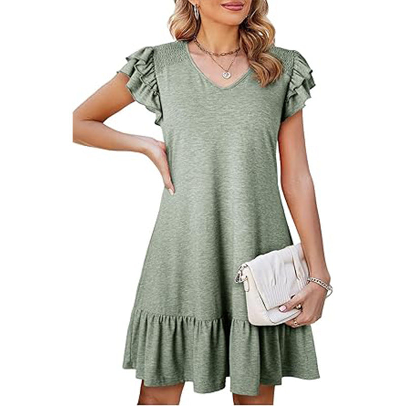 Ruffle Sleeve Tiered Hem Mini Dress - green