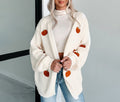 Pumpkin Embroidered Oversized Open Cardigan - White