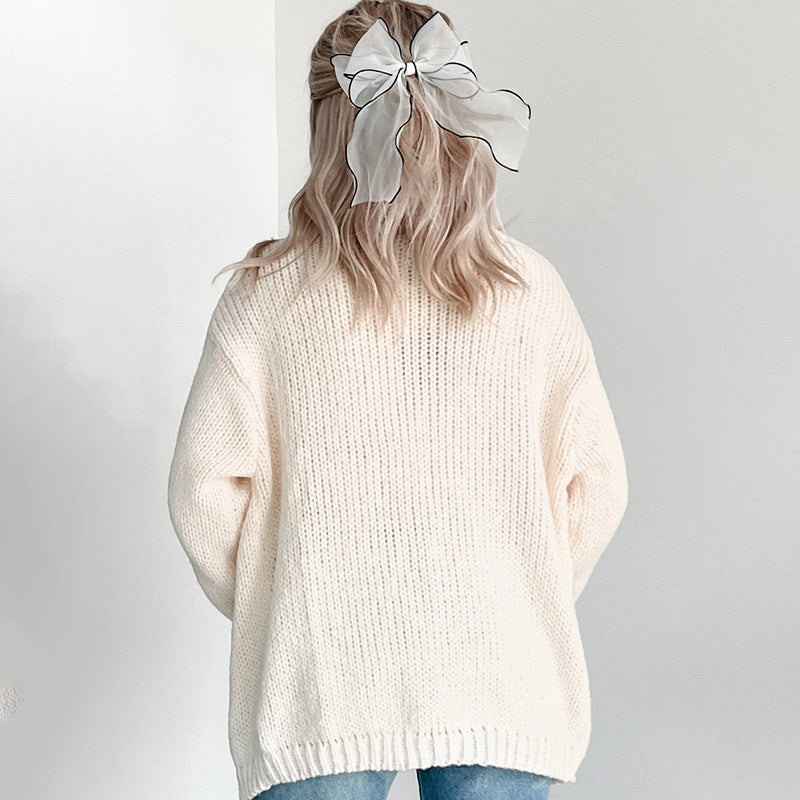 Pumpkin Embroidered Oversized Open Cardigan