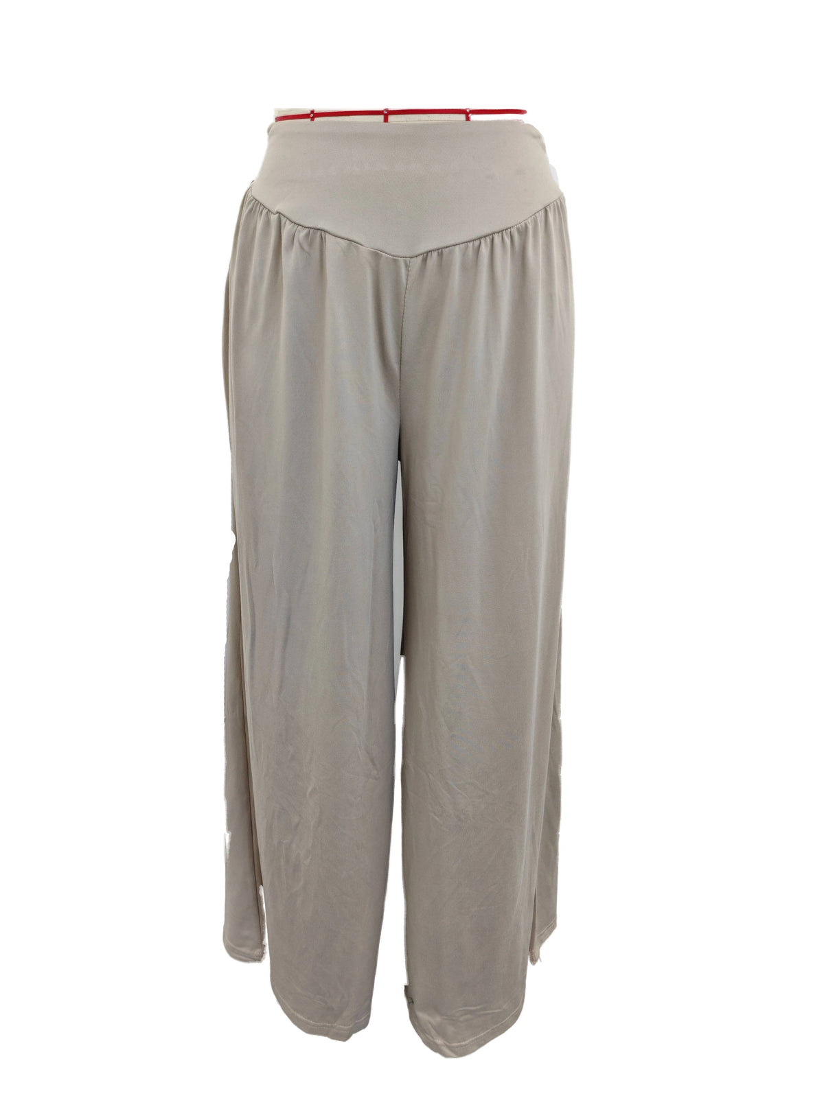 High Waist Pleated Wide Leg Palazzo Pants - Khaki - 1