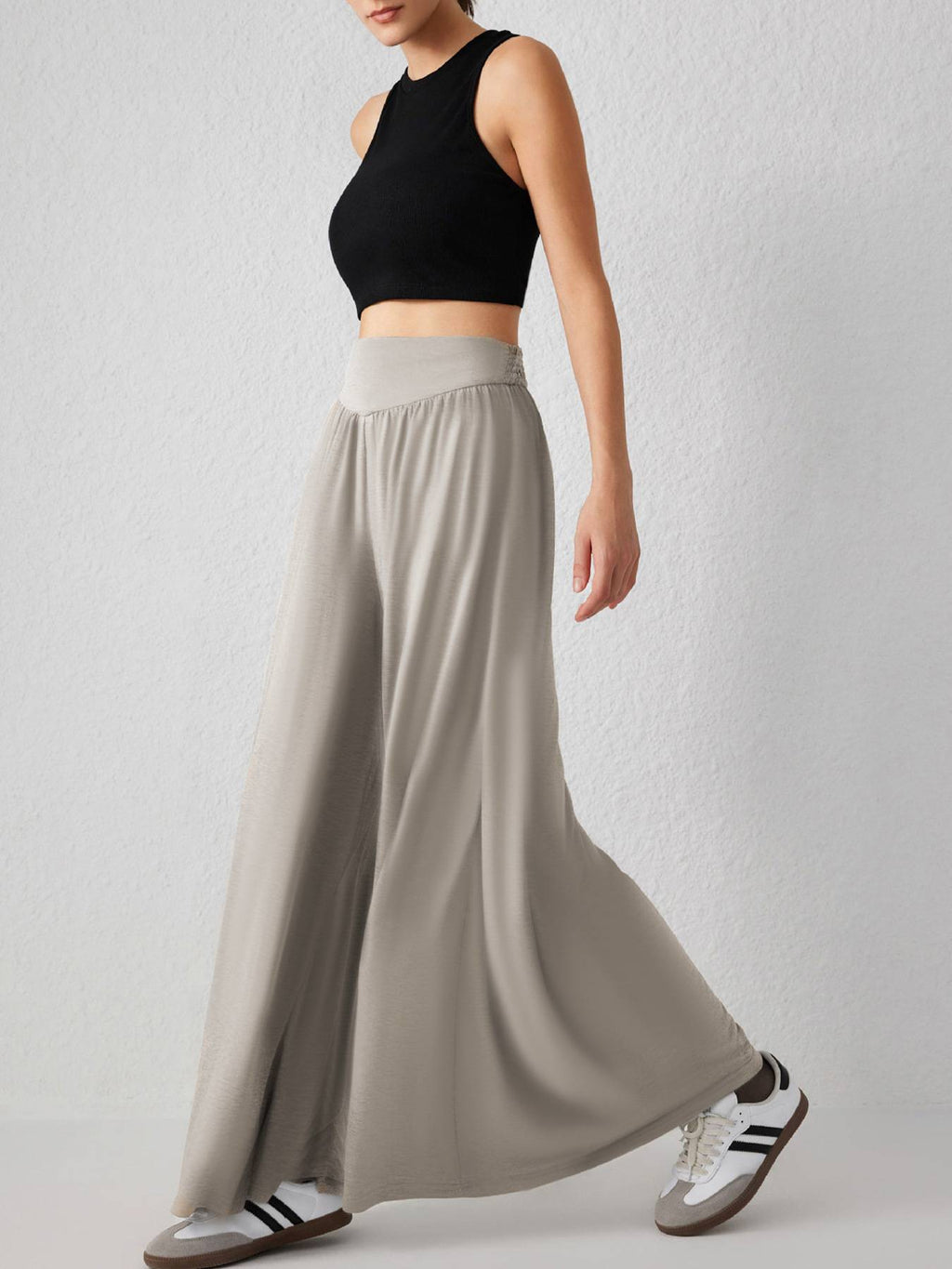 High Waist Pleated Wide Leg Palazzo Pants - Khaki - 3