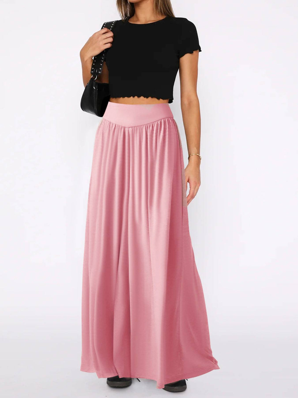 High Waist Pleated Wide Leg Palazzo Pants - Pink - 1