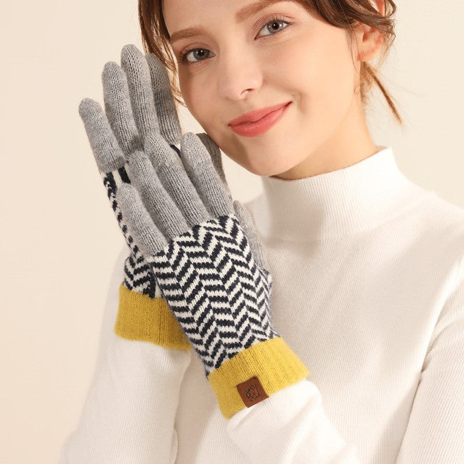 Nordic Pattern Touchscreen Winter Knit Gloves - Black - 2