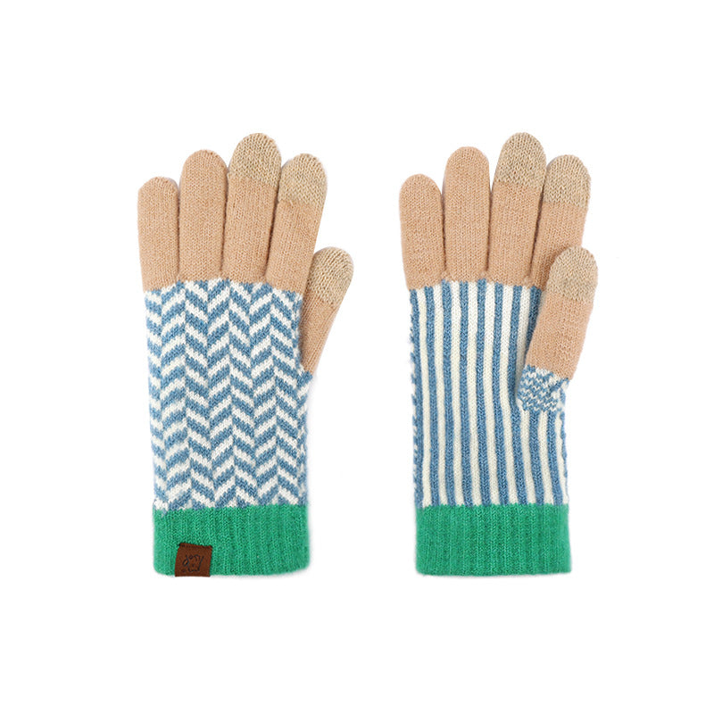 Nordic Pattern Touchscreen Winter Knit Gloves - Blue