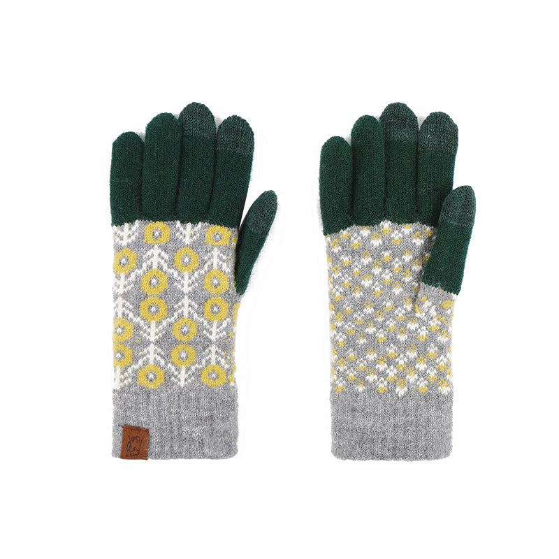 Nordic Pattern Touchscreen Winter Knit Gloves - Daisy-A