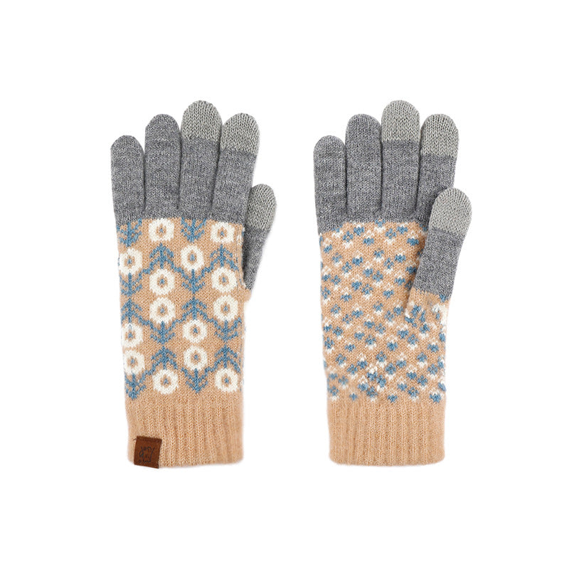 Nordic Pattern Touchscreen Winter Knit Gloves - Daisy-B