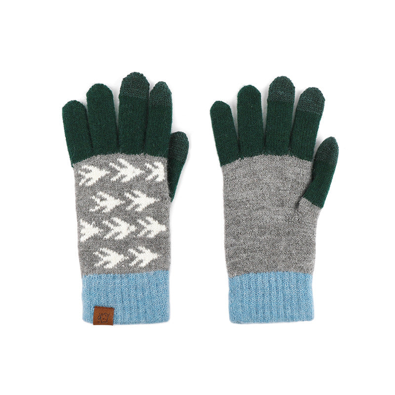 Nordic Pattern Touchscreen Winter Knit Gloves - Leaves-A