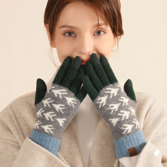 Nordic Pattern Touchscreen Winter Knit Gloves - Leaves-A - 1