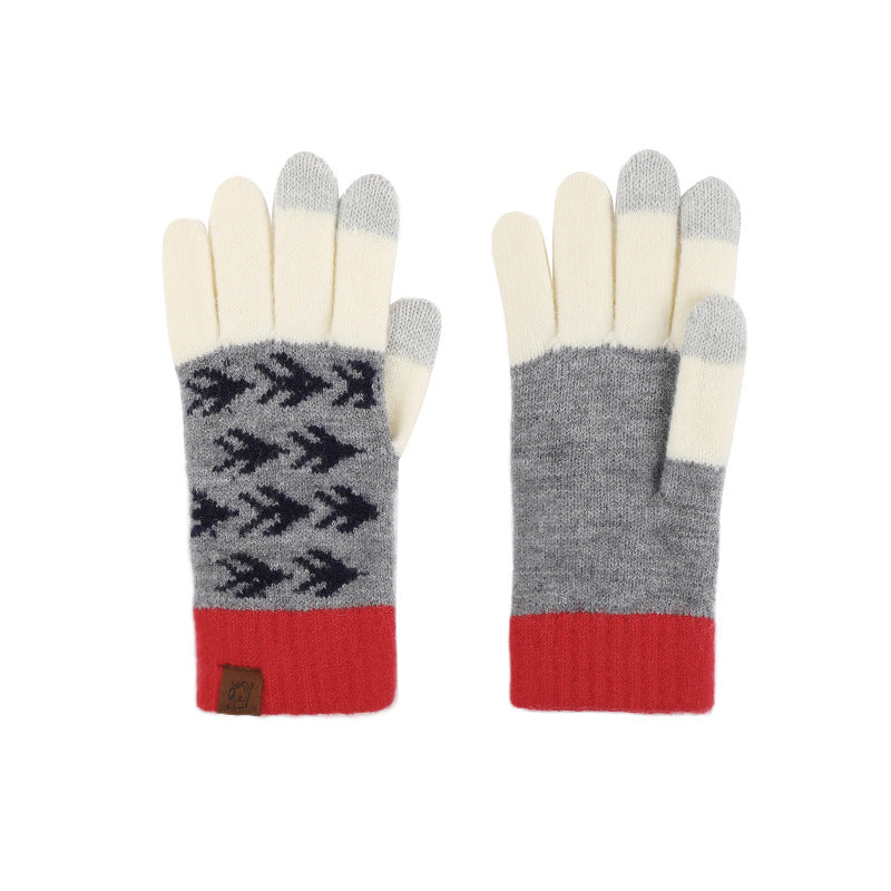 Nordic Pattern Touchscreen Winter Knit Gloves - Leaves-B