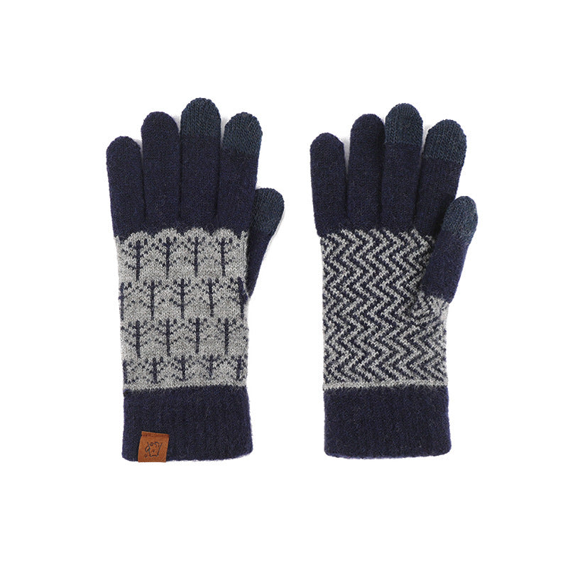 Nordic Pattern Touchscreen Winter Knit Gloves - Striped-A