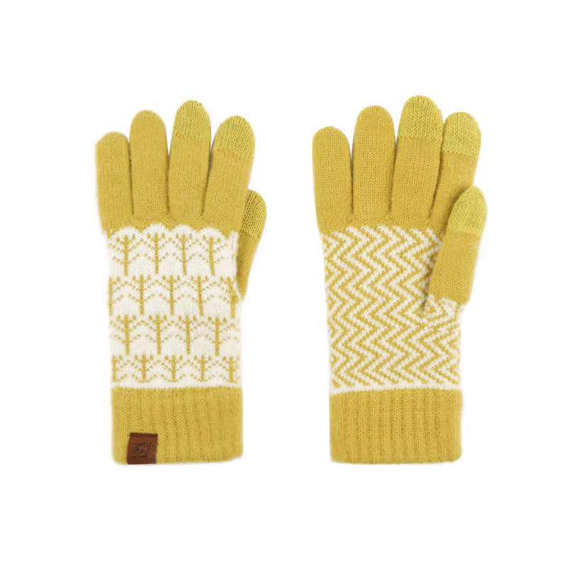 Nordic Pattern Touchscreen Winter Knit Gloves - Striped-B