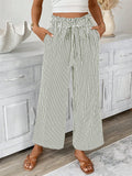 Striped Paperbag Waist Wide Leg Pants - Green