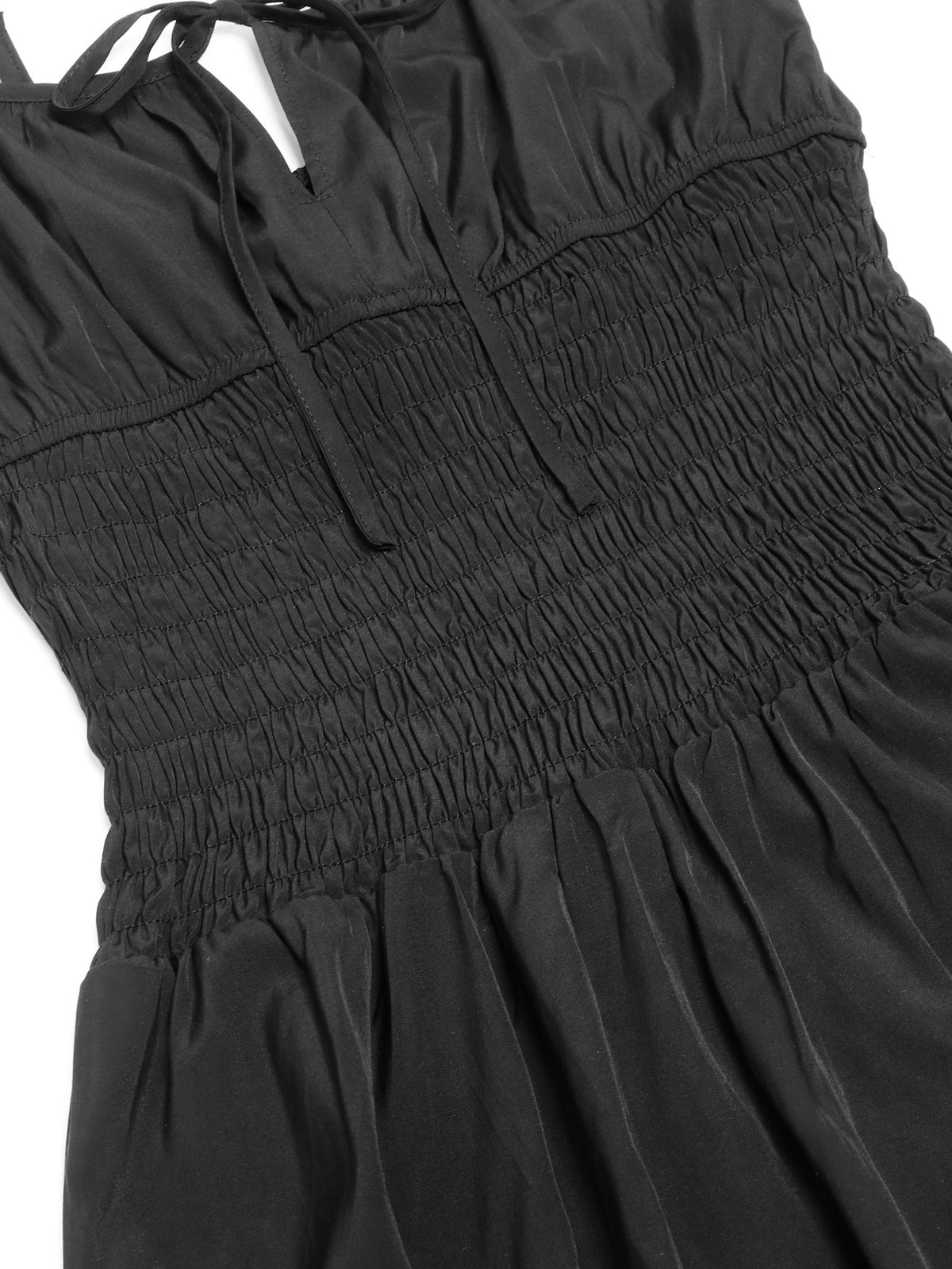 Smocked Tie Front Midi Sundress - Black - 5