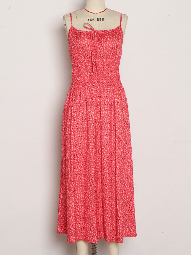 Smocked Tie Front Midi Sundress - Floral