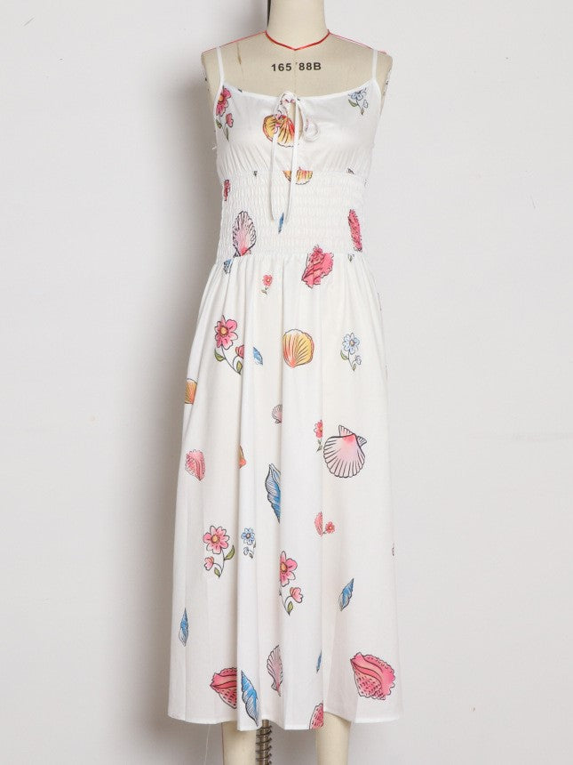 Smocked Tie Front Midi Sundress - Seashell - 2