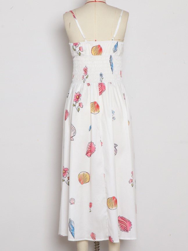 Smocked Tie Front Midi Sundress - Seashell - 3