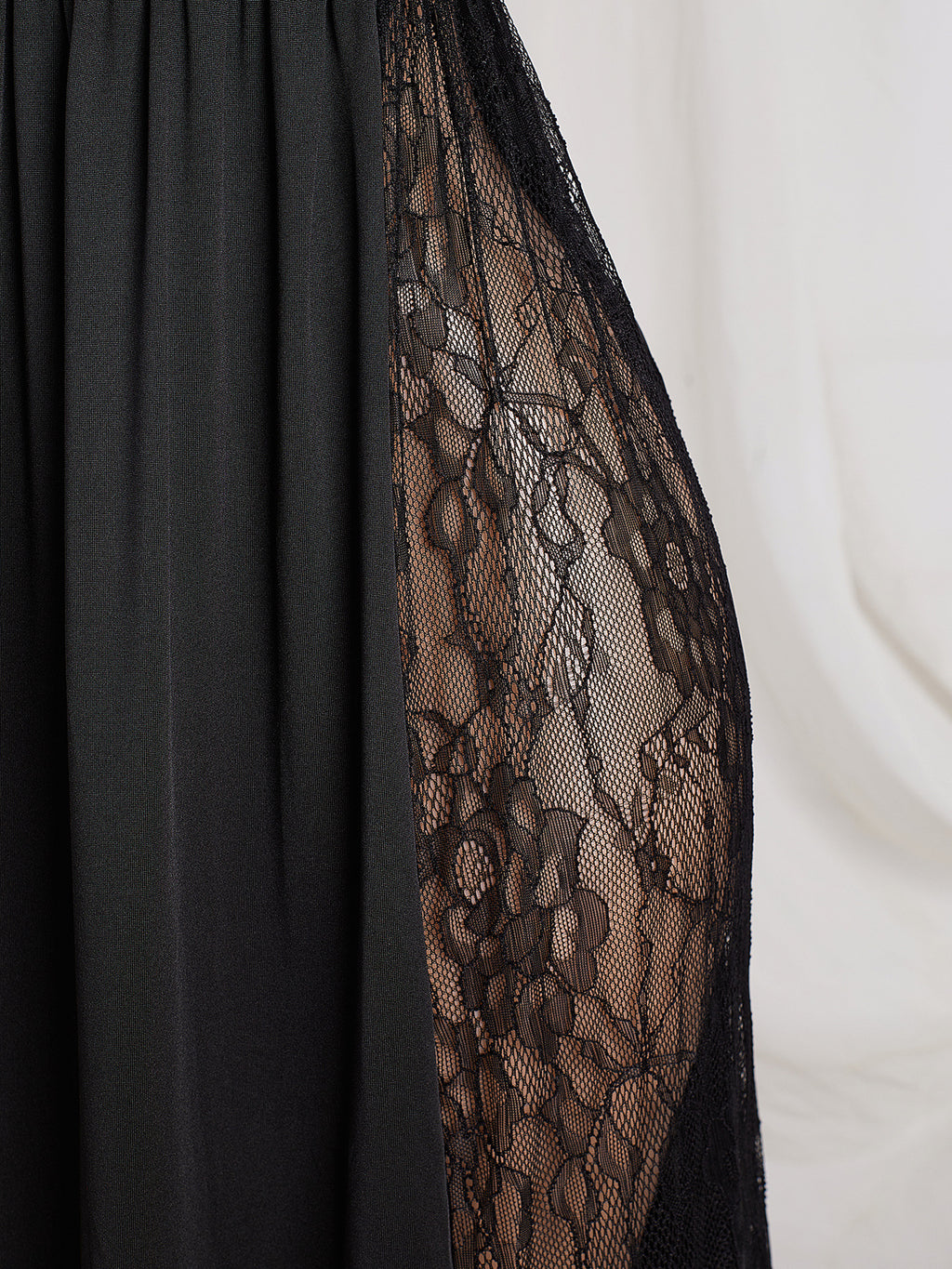 Sheer Lace Panel Satin Maxi Nightgown - Black - 5