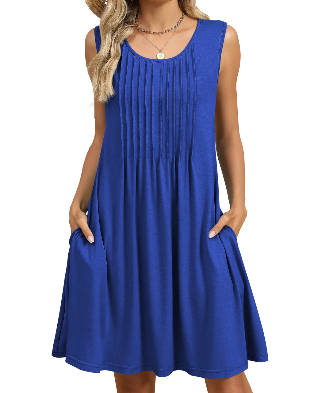 Pintuck Sleeveless Swing Dress With Pockets - Color_10