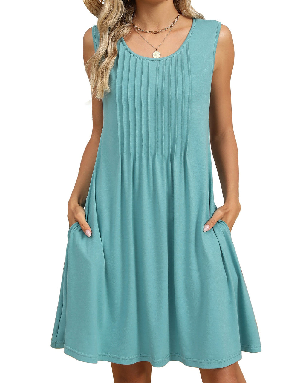 Pintuck Sleeveless Swing Dress With Pockets - Color_11
