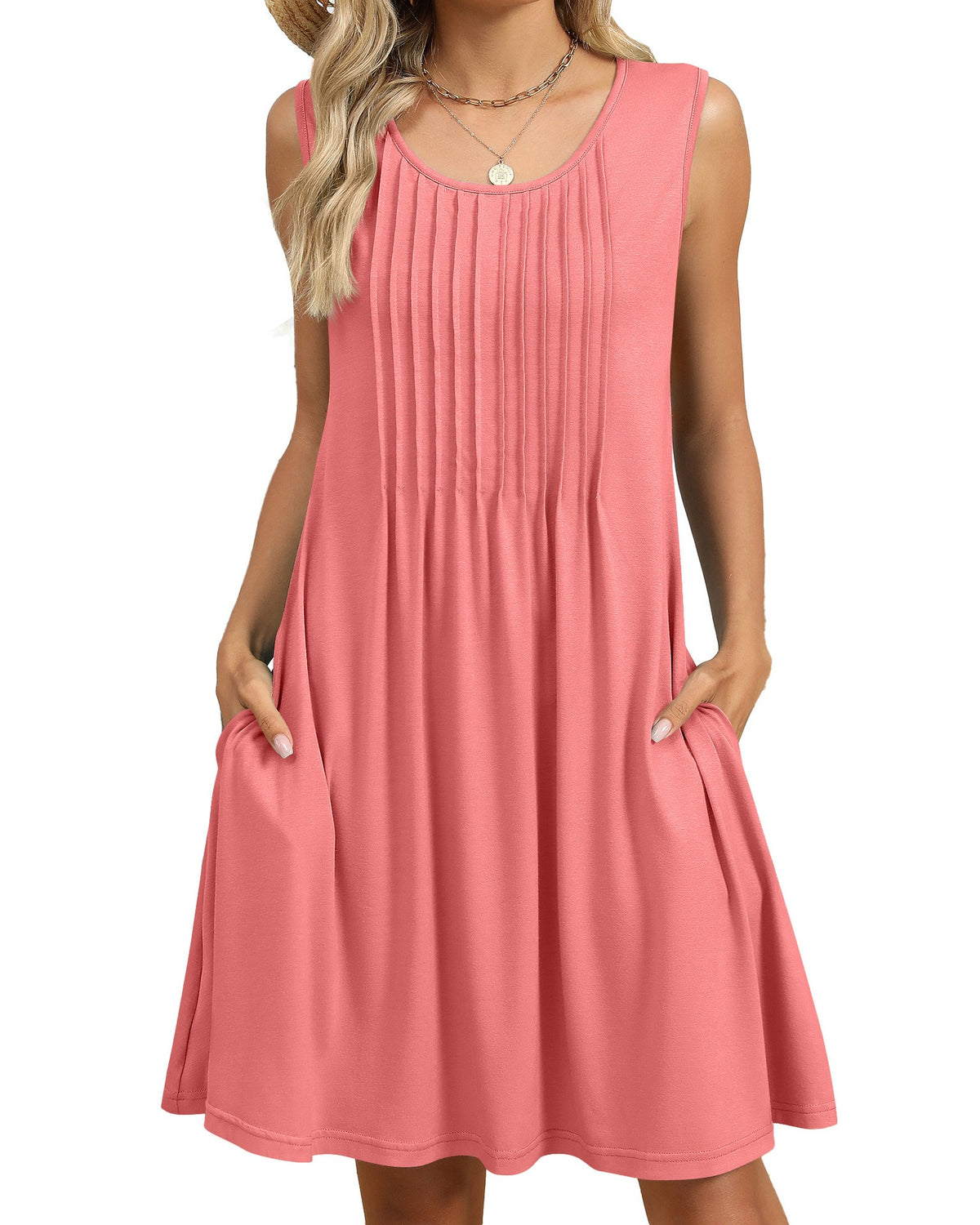 Pintuck Sleeveless Swing Dress With Pockets - Color_12
